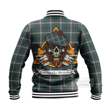 MacDowall (McDowall) Tartan Baseball Jacket with Family Crest and Bearded Skull Holding Bottles of Whiskey - Tartan Vibes Clothing