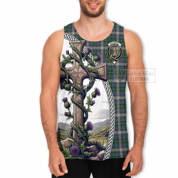 MacDowall (McDowall) Tartan Men's Tank Top with Family Crest and St. Andrew's Cross Accented by Thistle Vines - Tartan Vibes Clothing