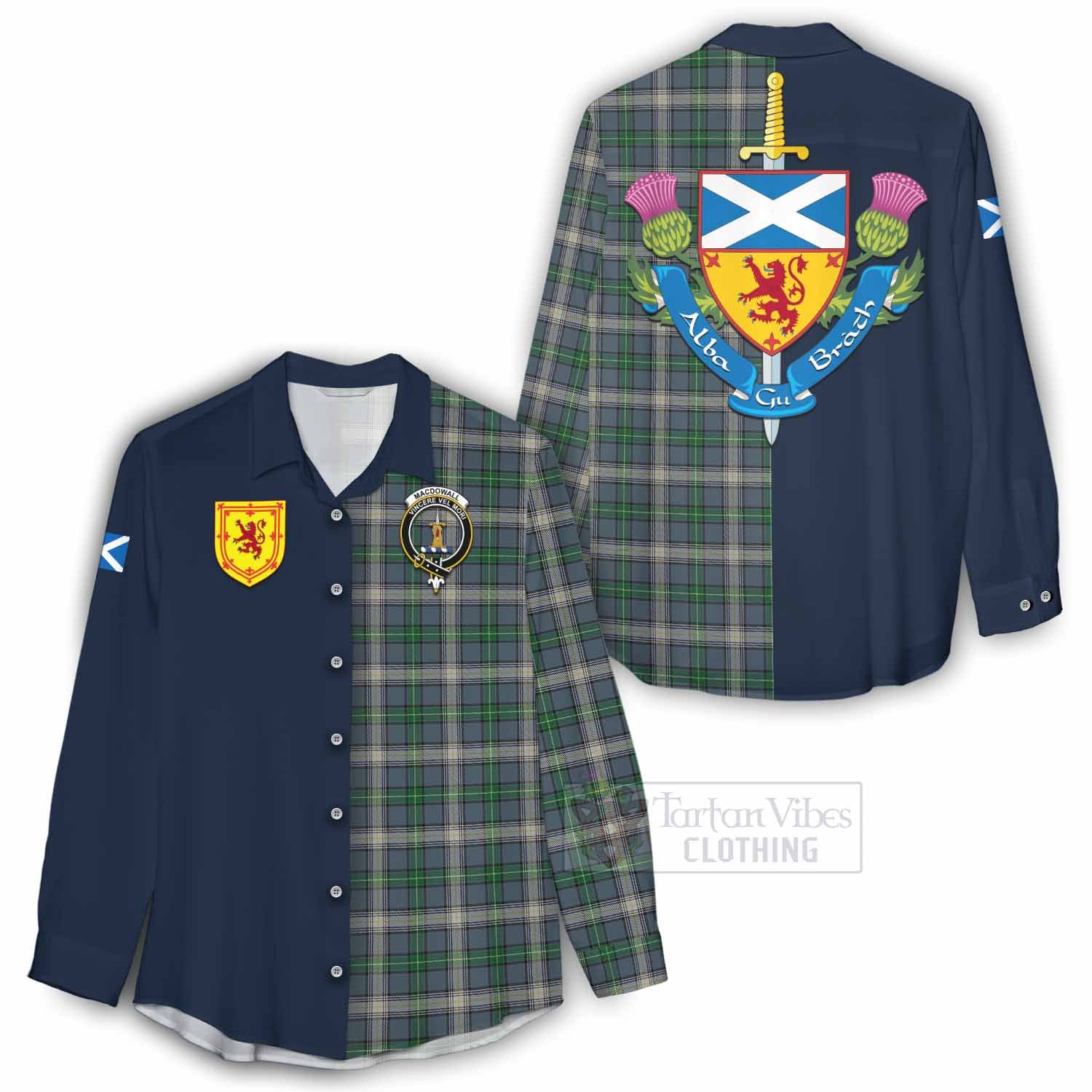 MacDowall (McDowall) Tartan Women's Casual Shirt Alba with Scottish Lion Royal Arm Half Style - Tartan Vibes Clothing