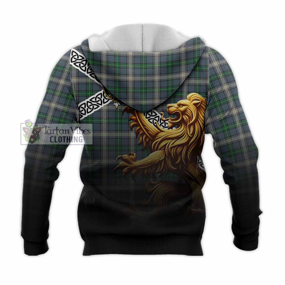 MacDowall (McDowall) Crest Tartan Knitted Hoodie with Golden Lion Emblem Celtic Style - Tartan Vibes Clothing