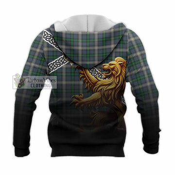Tartan Vibes Clothing MacDowall (McDowall) Crest Tartan Knitted Hoodie with Golden Lion Emblem Celtic Style