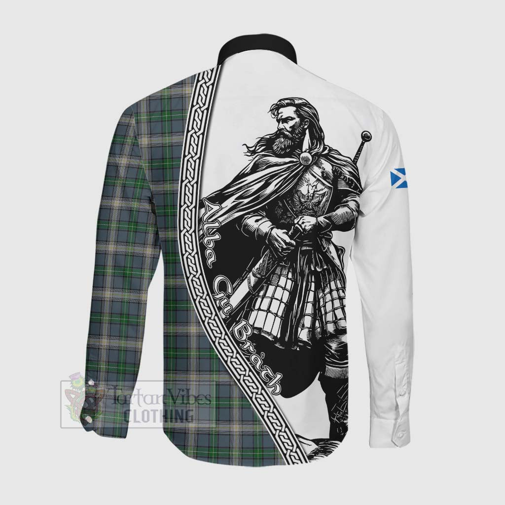 MacDowall (McDowall) Tartan Clan Crest Long Sleeve Button Shirt with Highlander Warrior Celtic Style Men's Shirt - Tartan Vibes Clothing