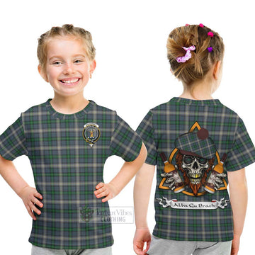 MacDowall (McDowall) Tartan Kid T-Shirt with Family Crest and Bearded Skull Holding Bottles of Whiskey - Tartan Vibes Clothing