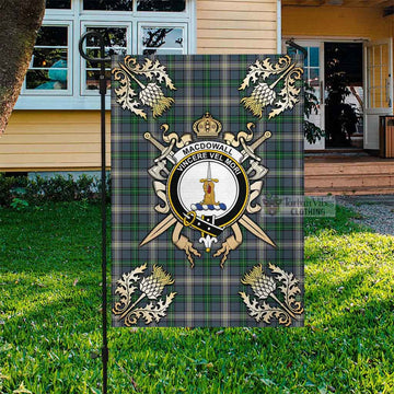 MacDowall (McDowall) Tartan Garden Flag with Family Crest and Golden Thistle Crossed Sword Design Garden Flag - Tartan Vibes Clothing