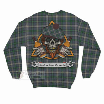 MacDowall (McDowall) Tartan Sweatshirt with Family Crest and Bearded Skull Holding Bottles of Whiskey - Tartan Vibes Clothing