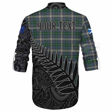 MacDowall (McDowall) Crest Tartan Ghillie Kilt Shirt with New Zealand Silver Fern Half Style - Tartan Vibes Clothing