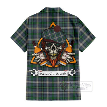 MacDowall (McDowall) Tartan Hawaiian Shirt with Family Crest and Bearded Skull Holding Bottles of Whiskey - Tartan Vibes Clothing