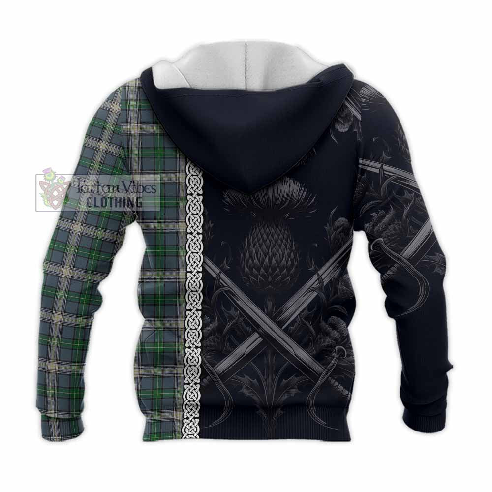 MacDowall (McDowall) Tartan Knitted Hoodie with Family Crest Cross Sword Thistle Celtic Vibes - Tartan Vibes Clothing