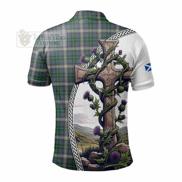 MacDowall (McDowall) Tartan Polo Shirt with Family Crest and St. Andrew's Cross Accented by Thistle Vines - Tartan Vibes Clothing