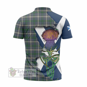 Tartan Vibes Clothing MacDowall (McDowall) Tartan Family Crest Zipper Polo Shirt Scottish Thistle Celtic Inspired