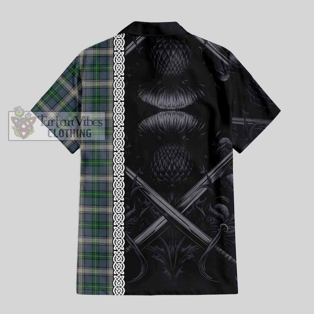 MacDowall (McDowall) Tartan Hawaiian Shirt with Family Crest Cross Sword Thistle Celtic Vibes - Tartan Vibes Clothing