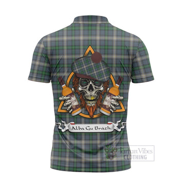 MacDowall (McDowall) Tartan Zipper Polo Shirt with Family Crest and Bearded Skull Holding Bottles of Whiskey - Tartan Vibes Clothing