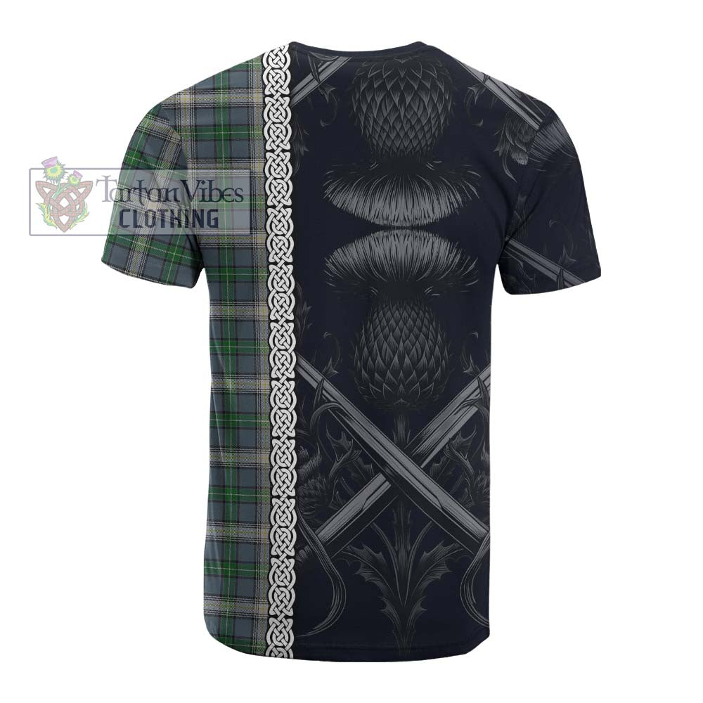 MacDowall (McDowall) Tartan Cotton T-shirt with Family Crest Cross Sword Thistle Celtic Vibes - Tartan Vibes Clothing