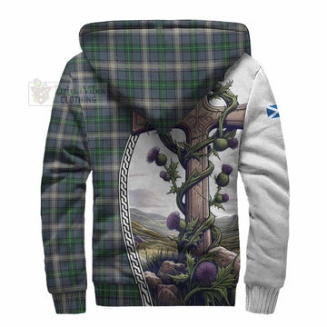 MacDowall (McDowall) Tartan Sherpa Hoodie with Family Crest and St. Andrew's Cross Accented by Thistle Vines - Tartan Vibes Clothing