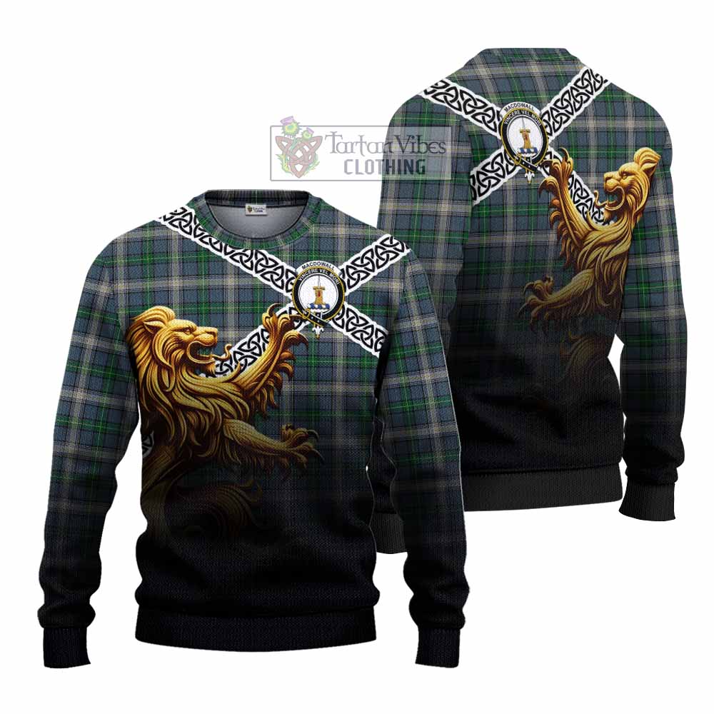 MacDowall (McDowall) Crest Tartan Knitted Sweater with Golden Lion Emblem Celtic Style - Tartan Vibes Clothing