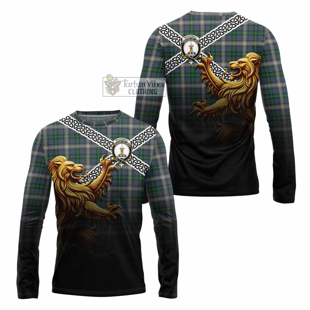 MacDowall (McDowall) Crest Tartan Long Sleeve T-Shirt with Golden Lion Emblem Celtic Style - Tartan Vibes Clothing