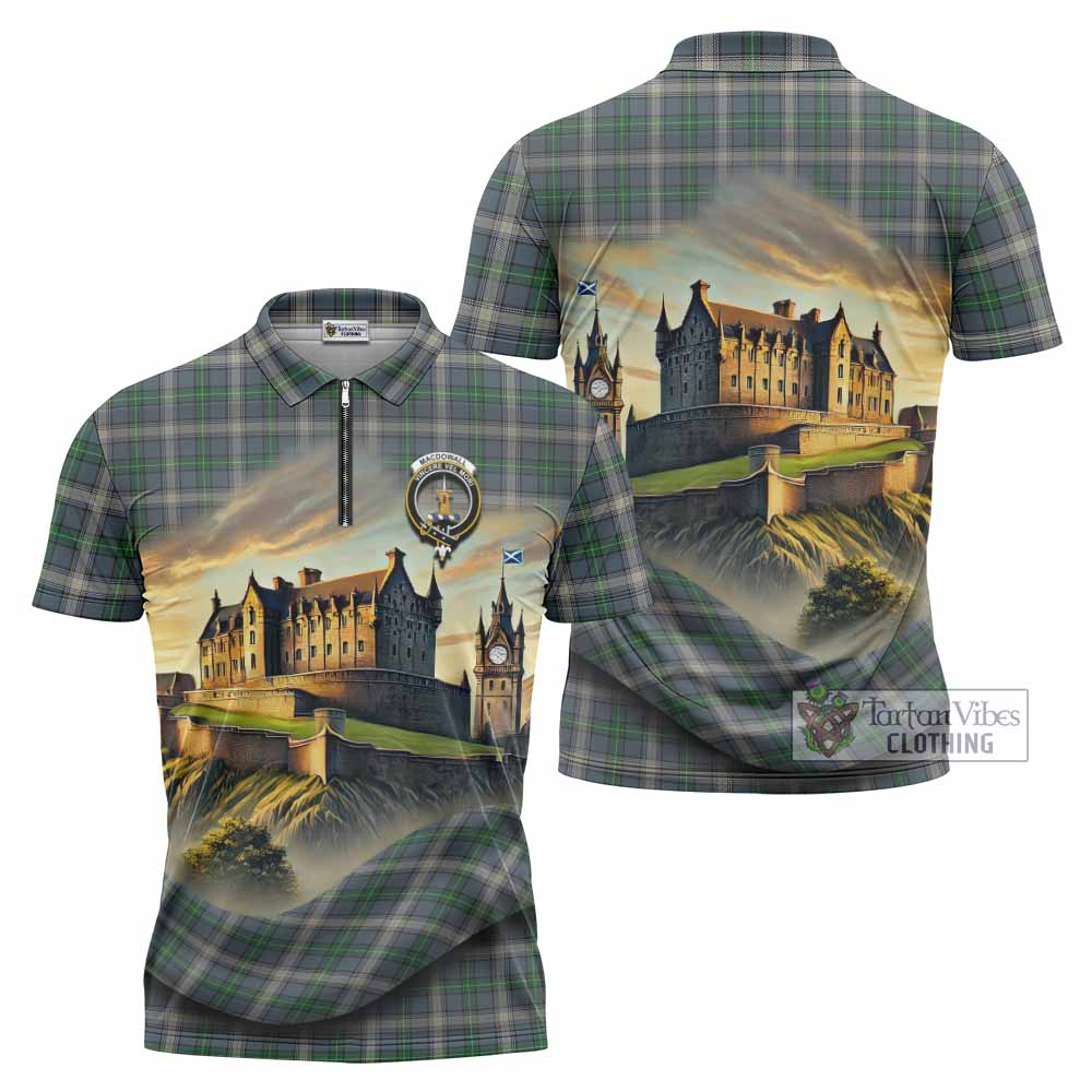 MacDowall (McDowall) Tartan Family Crest Zipper Polo Shirt with Scottish Ancient Castle Style - Tartan Vibes Clothing