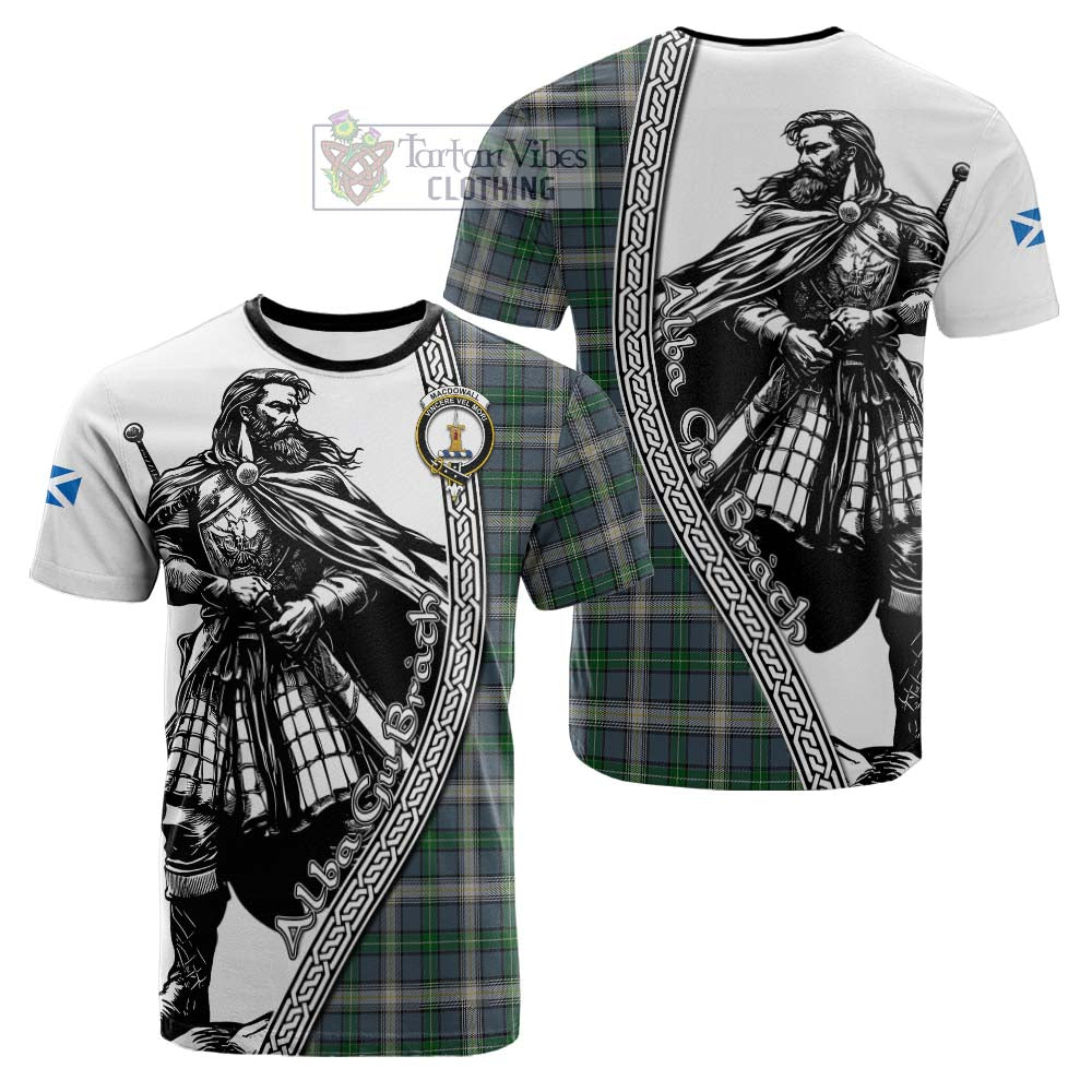 MacDowall (McDowall) Tartan Clan Crest Cotton T-shirt with Highlander Warrior Celtic Style - Tartan Vibes Clothing