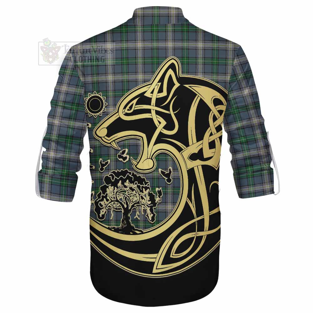 MacDowall (McDowall) Tartan Ghillie Kilt Shirt with Family Crest Celtic Wolf Style - Tartan Vibes Clothing