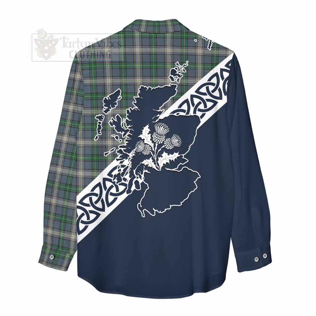 MacDowall (McDowall) Tartan Women's Casual Shirt Featuring Thistle and Scotland Map - Tartan Vibes Clothing