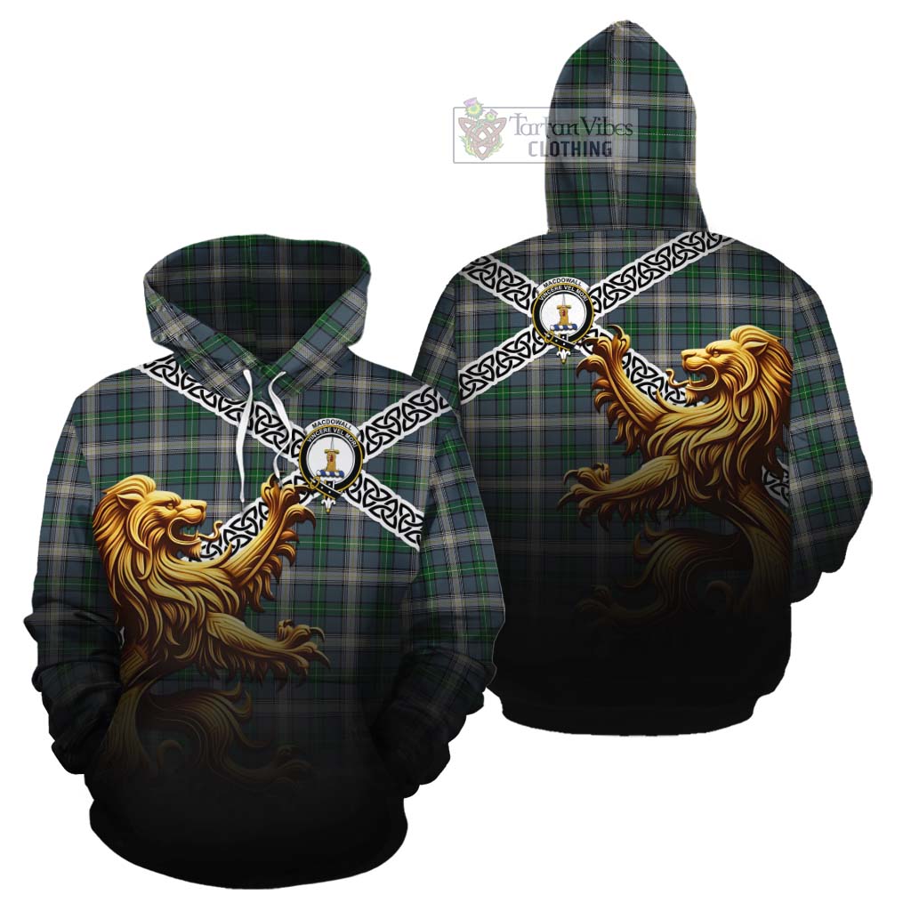 MacDowall (McDowall) Crest Tartan Cotton Hoodie with Golden Lion Emblem Celtic Style - Tartan Vibes Clothing