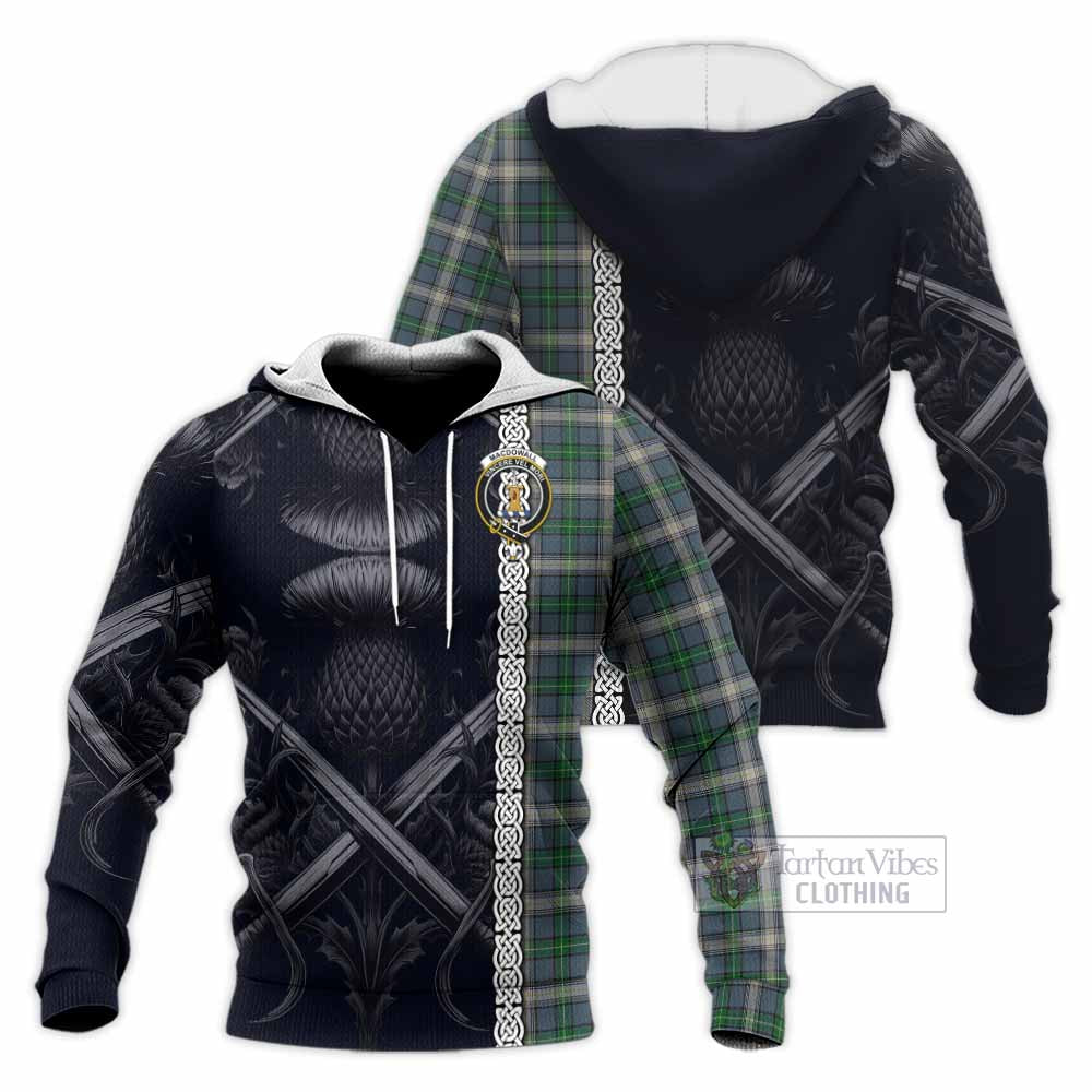MacDowall (McDowall) Tartan Knitted Hoodie with Family Crest Cross Sword Thistle Celtic Vibes - Tartan Vibes Clothing
