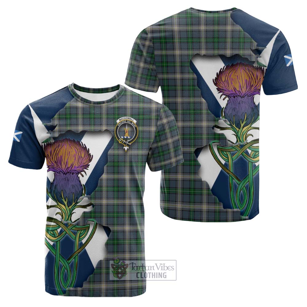 Tartan Vibes Clothing MacDowall (McDowall) Tartan Family Crest Cotton T-shirt Scottish Thistle Celtic Inspired