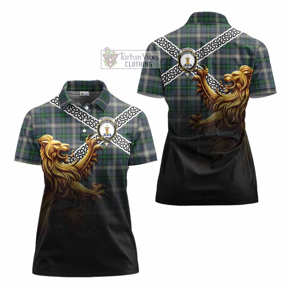 MacDowall (McDowall) Crest Tartan Women's Polo Shirt with Golden Lion Emblem Celtic Style - Tartan Vibes Clothing