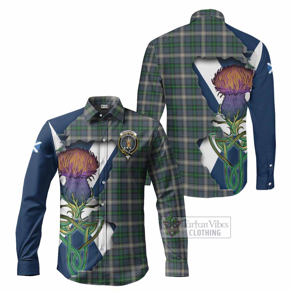 Tartan Vibes Clothing MacDowall (McDowall) Tartan Family Crest Long Sleeve Button Shirt Scottish Thistle Celtic Inspired