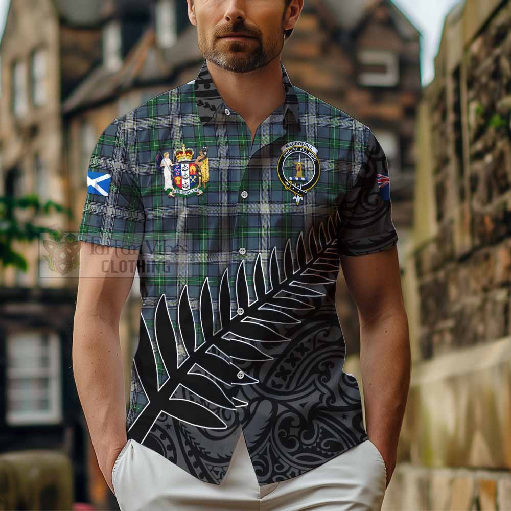 MacDowall (McDowall) Crest Tartan Hawaiian Shirt with New Zealand Silver Fern Half Style - Tartan Vibes Clothing