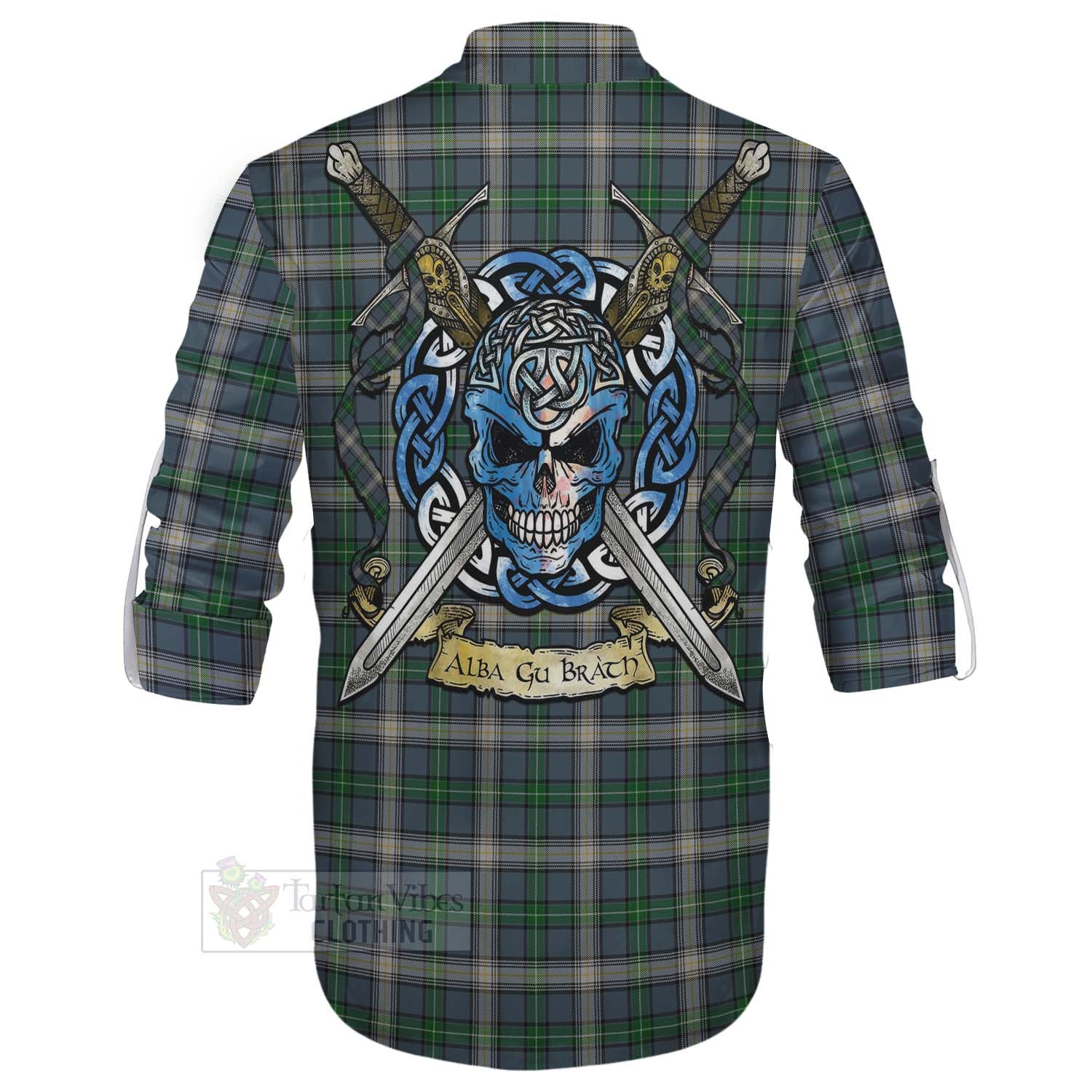 MacDowall (McDowall) Tartan Ghillie Kilt Shirt with Family Crest Celtic Skull Style - Tartan Vibes Clothing
