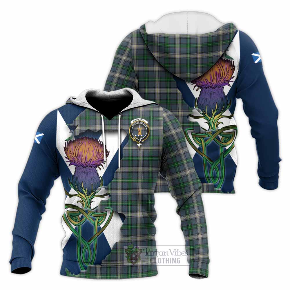 Tartan Vibes Clothing MacDowall (McDowall) Tartan Family Crest Knitted Hoodie Scottish Thistle Celtic Inspired