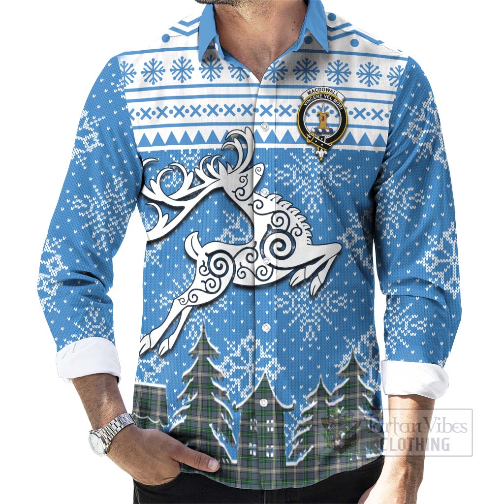 MacDowall (McDowall) Clan Christmas Long Sleeve Button Shirt Celtic Reindeer Style - Tartan Vibes Clothing