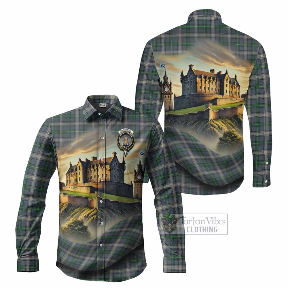 Tartan Vibes Clothing MacDowall (McDowall) Tartan Family Crest Long Sleeve Button Shirt with Scottish Ancient Castle Style