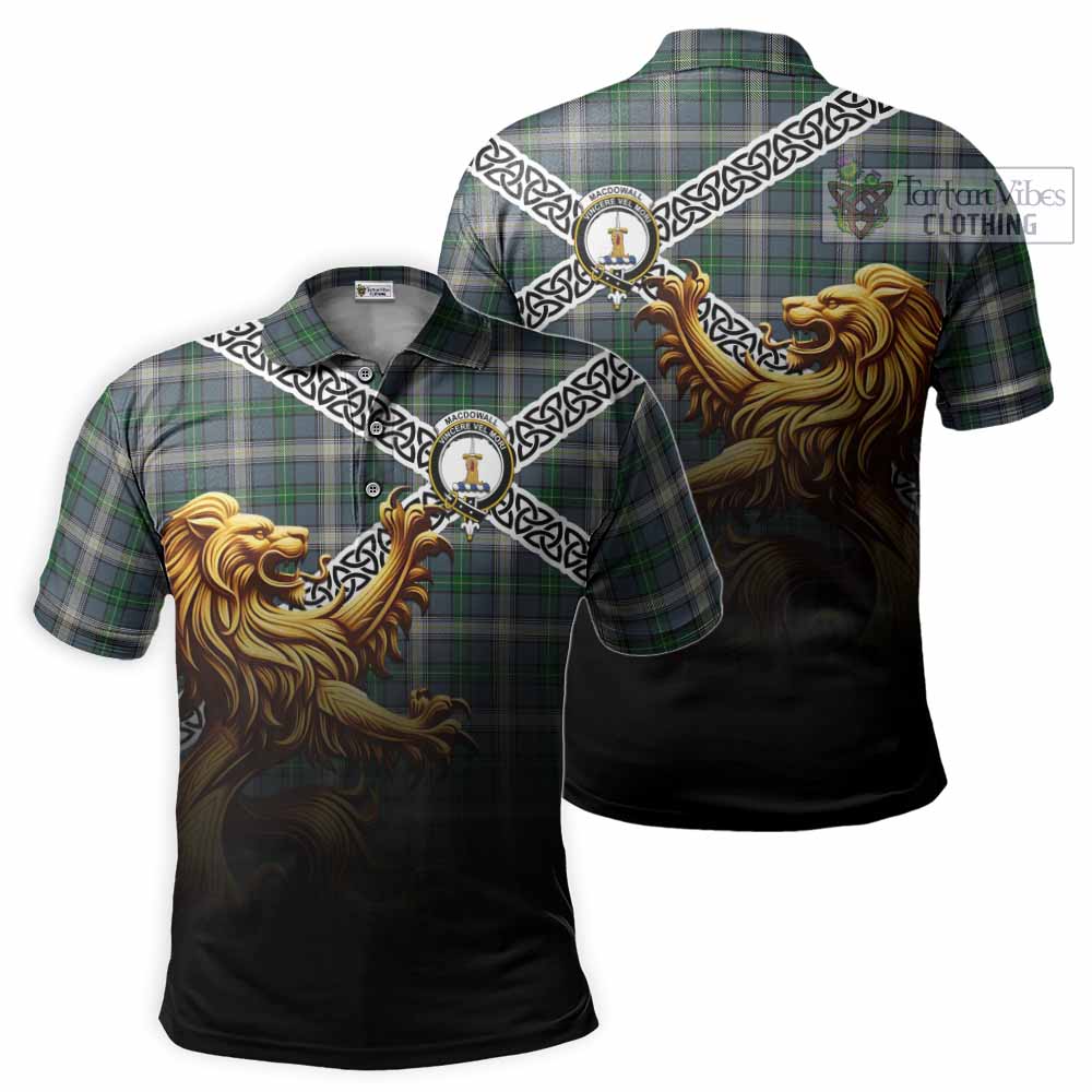 MacDowall (McDowall) Crest Tartan Polo Shirt with Golden Lion Emblem Celtic Style - Tartan Vibes Clothing