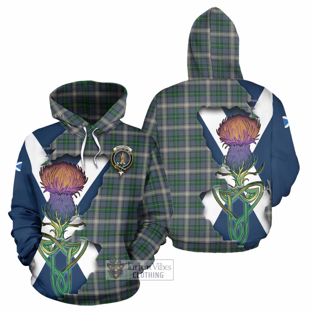 Tartan Vibes Clothing MacDowall (McDowall) Tartan Family Crest Hoodie Scottish Thistle Celtic Inspired