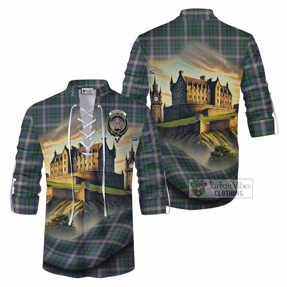 MacDowall (McDowall) Tartan Family Crest Ghillie Kilt Shirt with Scottish Ancient Castle Style - Tartan Vibes Clothing