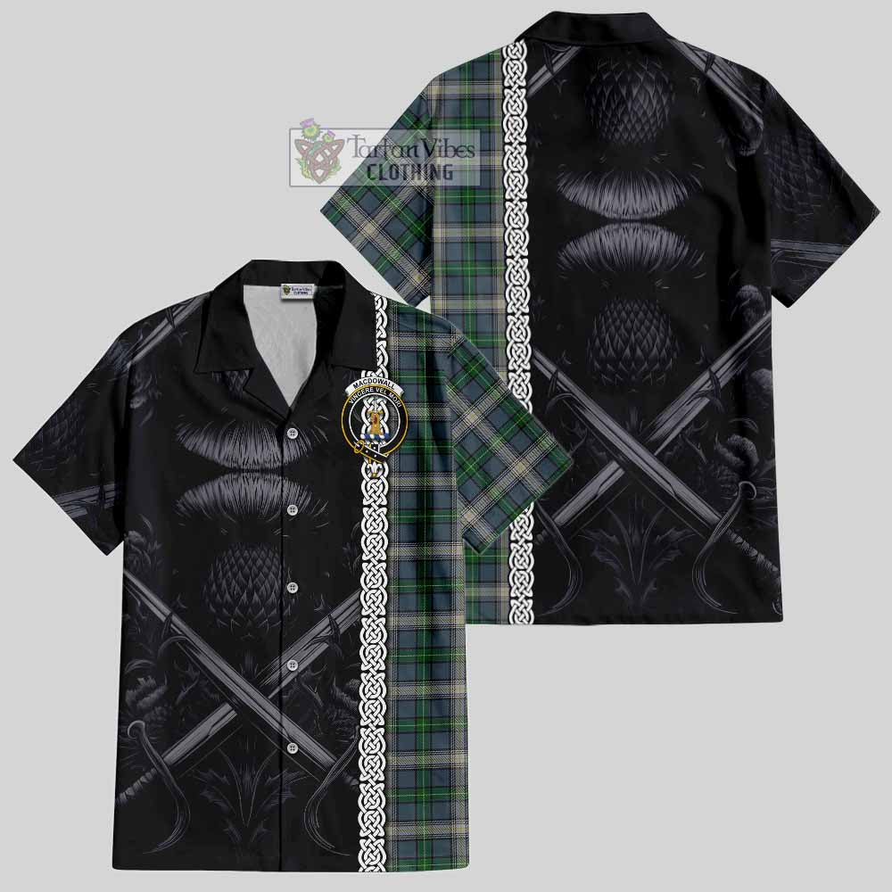 MacDowall (McDowall) Tartan Hawaiian Shirt with Family Crest Cross Sword Thistle Celtic Vibes - Tartan Vibes Clothing