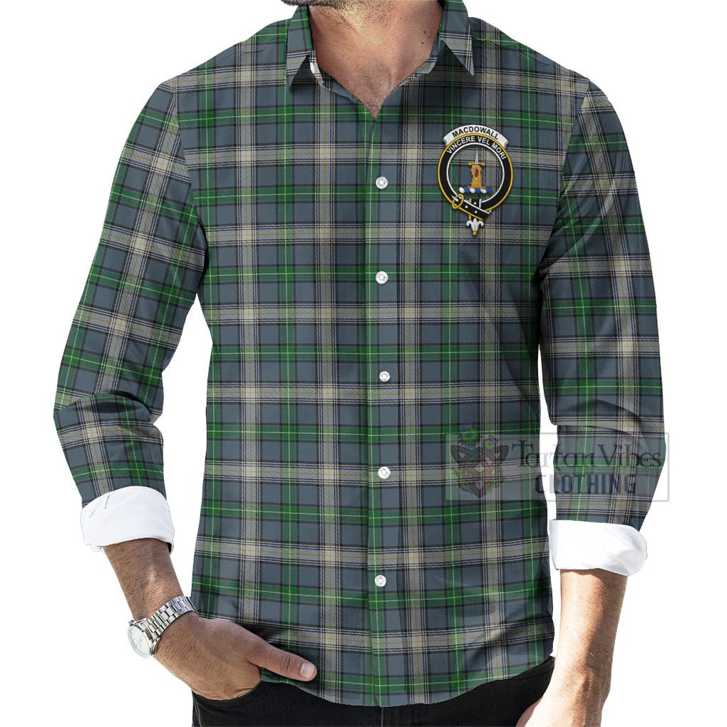MacDowall (McDowall) Tartan Long Sleeve Button Shirt with Family Crest Celtic Skull Style - Tartan Vibes Clothing