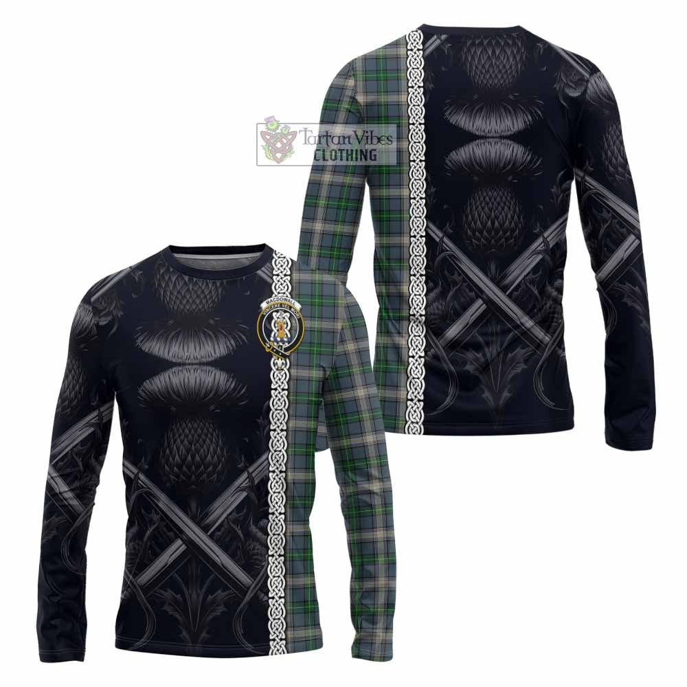 MacDowall (McDowall) Tartan Long Sleeve T-Shirt with Family Crest Cross Sword Thistle Celtic Vibes - Tartan Vibes Clothing