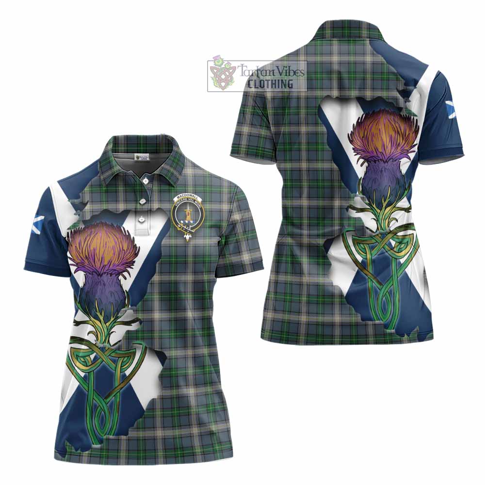 Tartan Vibes Clothing MacDowall (McDowall) Tartan Family Crest Women's Polo Shirt Scottish Thistle Celtic Inspired