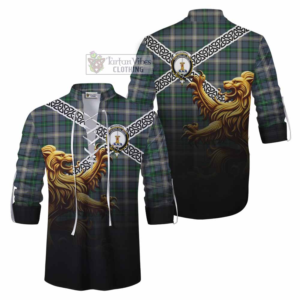 MacDowall (McDowall) Crest Tartan Ghillie Kilt Shirt with Golden Lion Emblem Celtic Style - Tartan Vibes Clothing