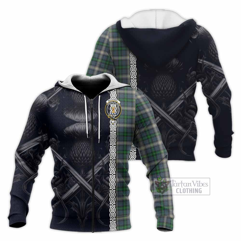 MacDowall (McDowall) Tartan Knitted Hoodie with Family Crest Cross Sword Thistle Celtic Vibes Unisex Knitted Zip Hoodie - Tartan Vibes Clothing
