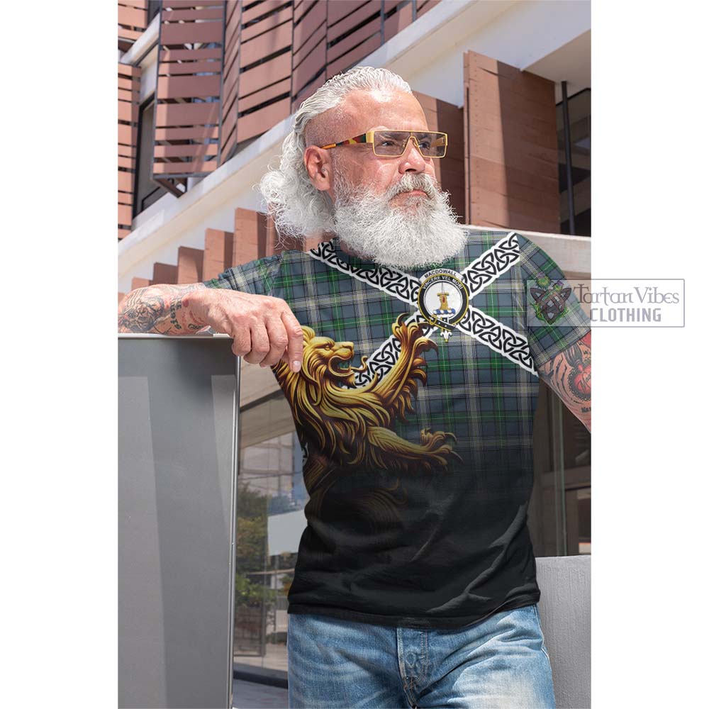 MacDowall (McDowall) Crest Tartan Cotton T-shirt with Golden Lion Emblem Celtic Style - Tartan Vibes Clothing
