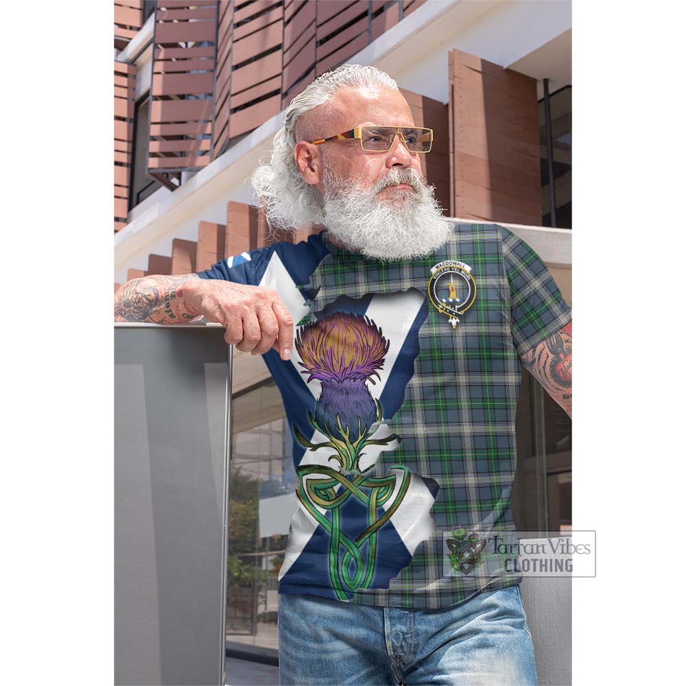 Tartan Vibes Clothing MacDowall (McDowall) Tartan Family Crest Cotton T-shirt Scottish Thistle Celtic Inspired