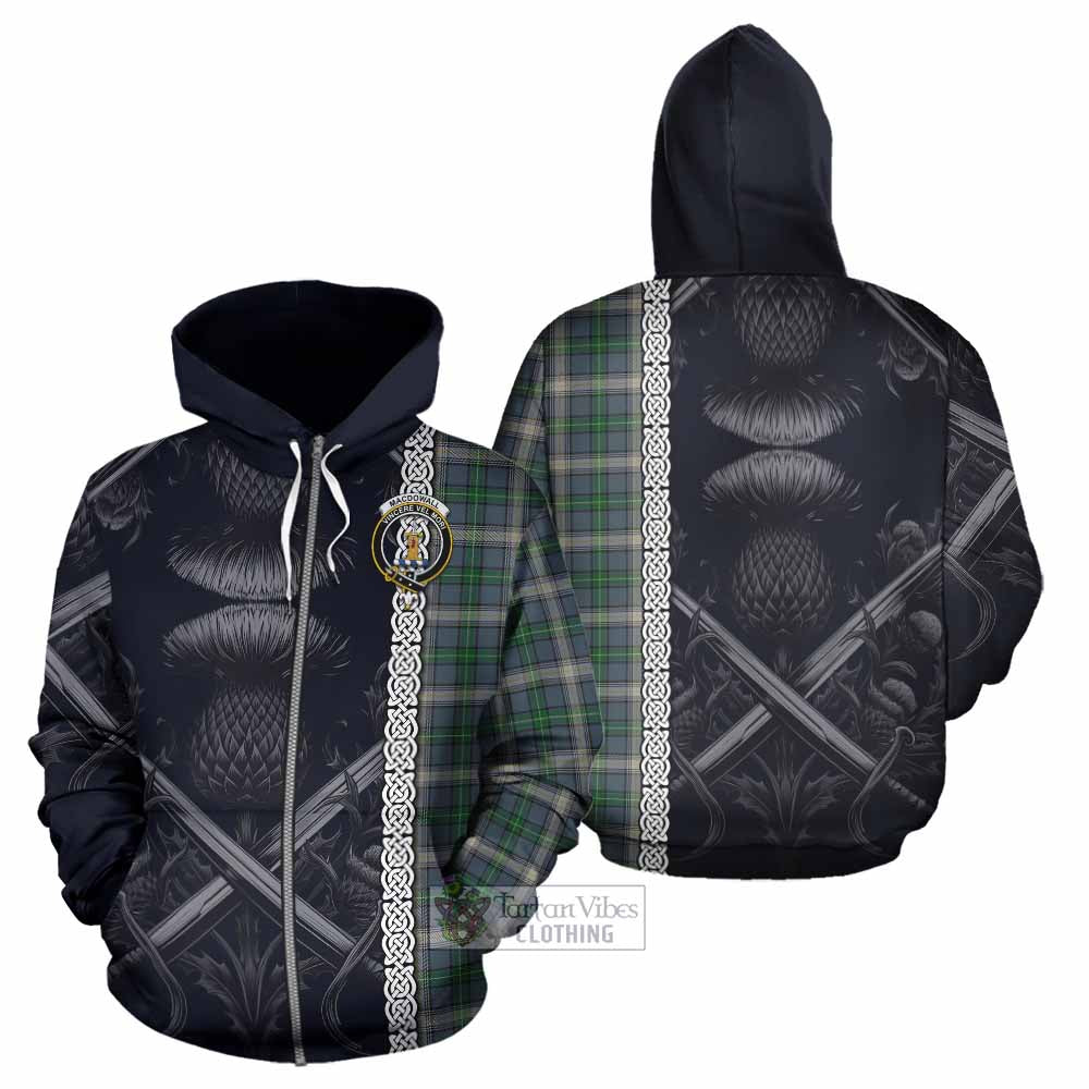 MacDowall (McDowall) Tartan Hoodie with Family Crest Cross Sword Thistle Celtic Vibes Zip Hoodie - Tartan Vibes Clothing