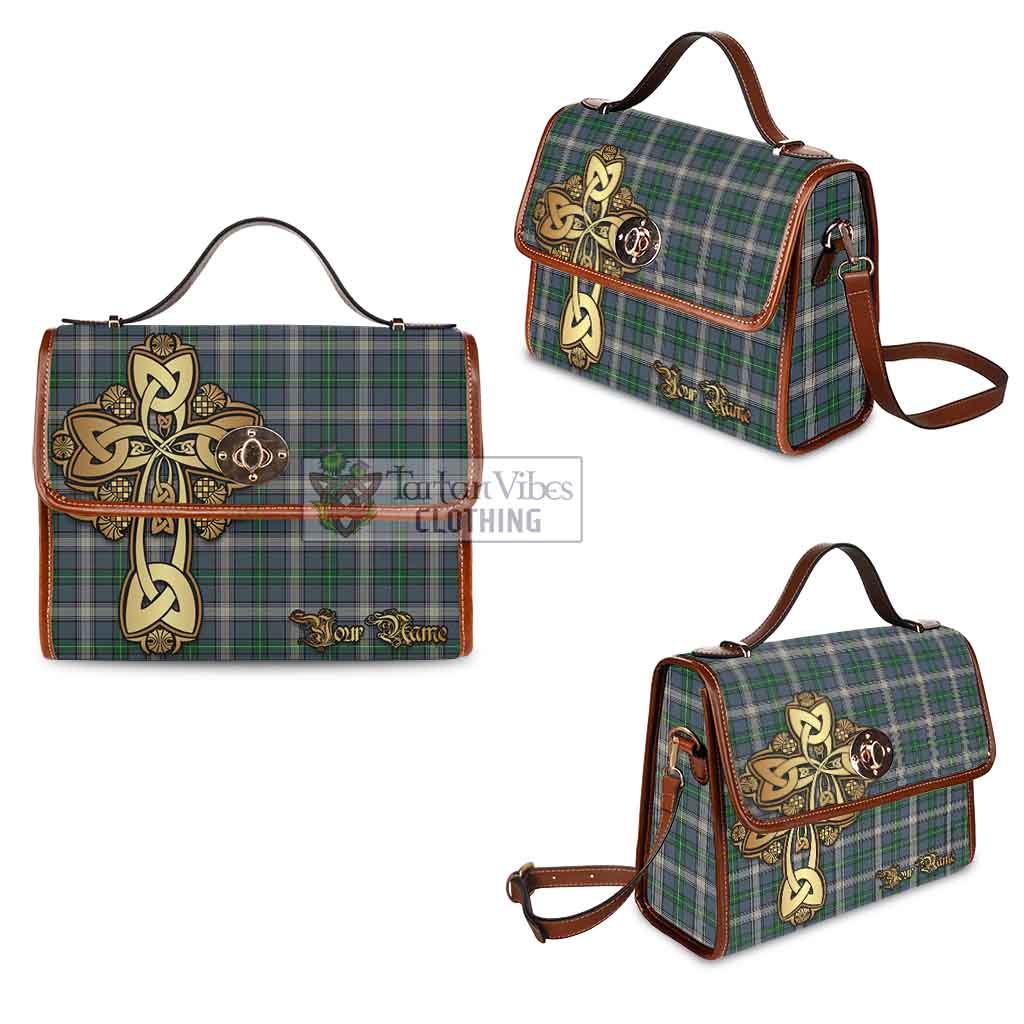 Tartan Vibes Clothing MacDowall (McDowall) Tartan Waterproof Canvas Bag Golden Thistle Celtic Cross Style