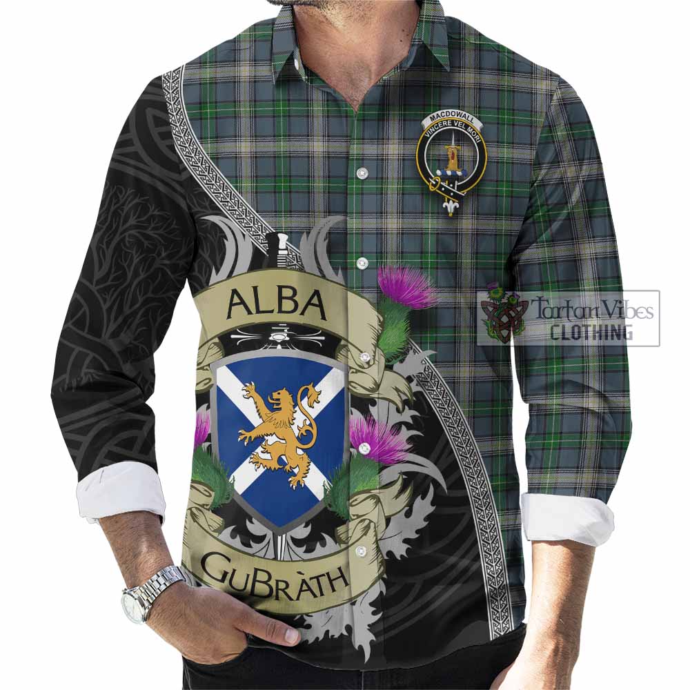 MacDowall (McDowall) Tartan Family Crest Long Sleeve Button Shirt Lion Rampant Royal Thistle Shield Celtic Inspired - Tartan Vibes Clothing