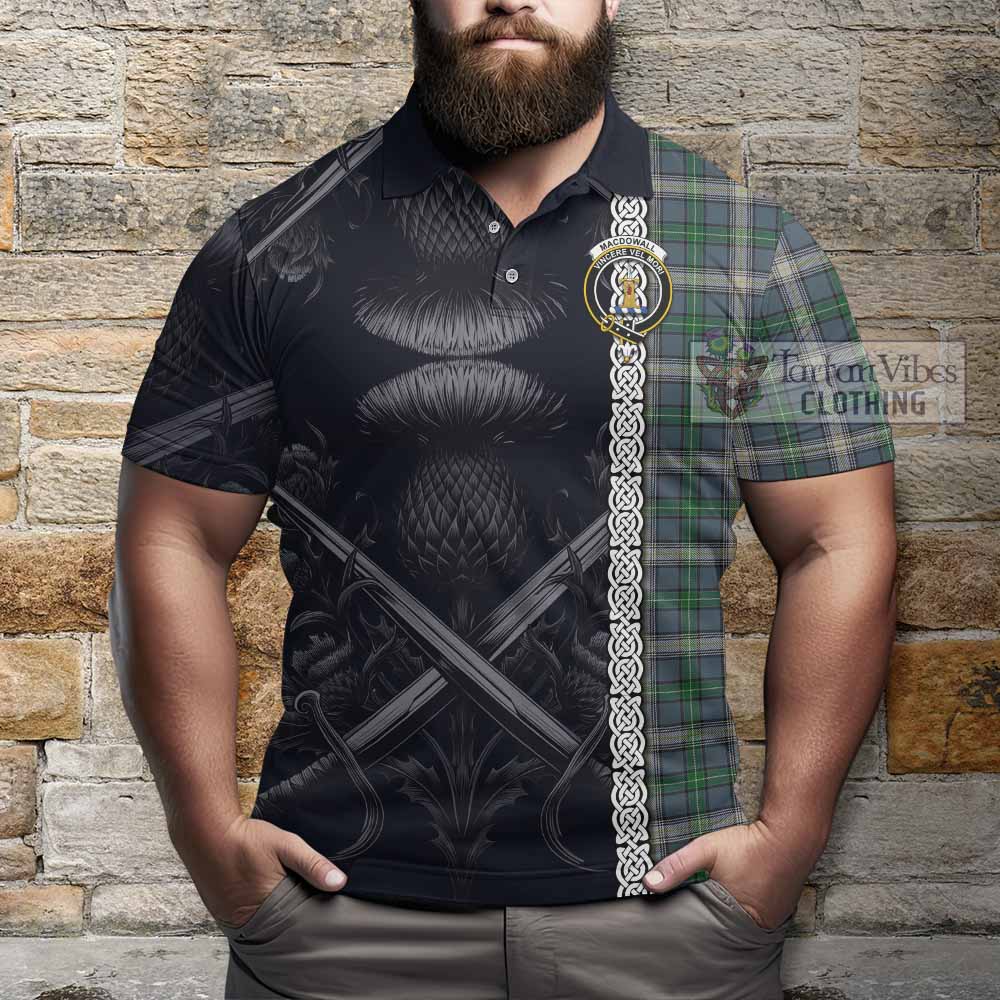 MacDowall (McDowall) Tartan Polo Shirt with Family Crest Cross Sword Thistle Celtic Vibes - Tartan Vibes Clothing
