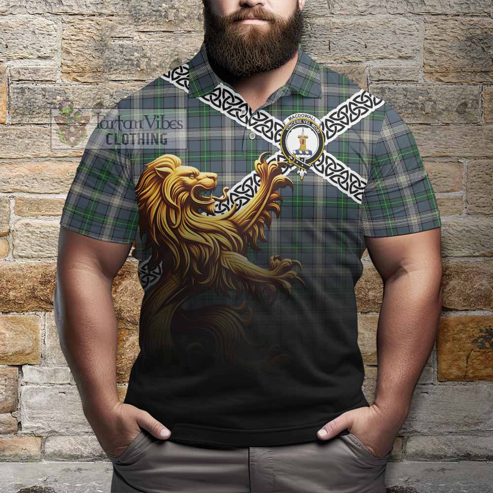 MacDowall (McDowall) Crest Tartan Polo Shirt with Golden Lion Emblem Celtic Style - Tartan Vibes Clothing